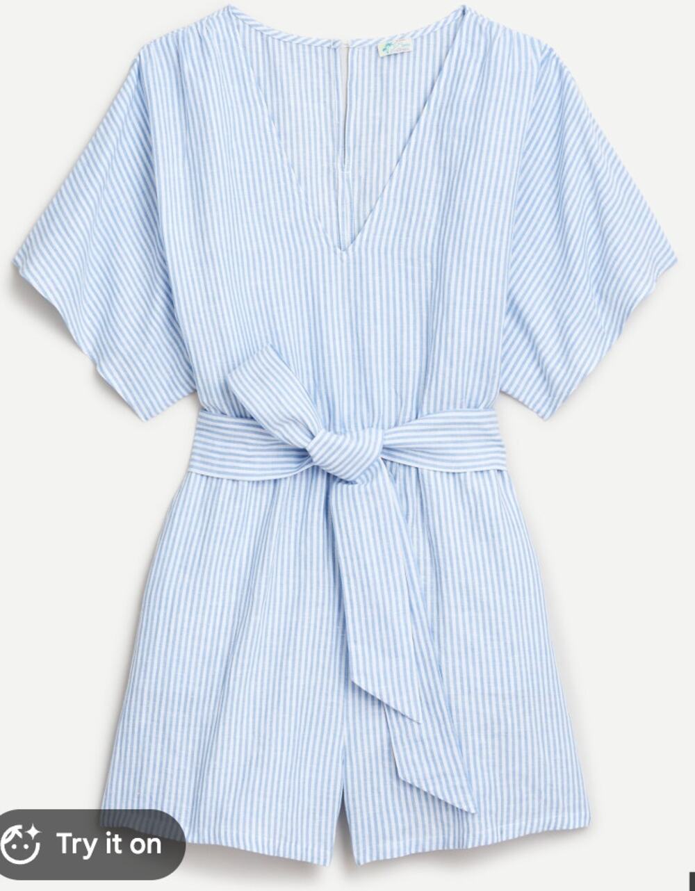 J. Crew Beachwear Women's XXL Striped Romper Blue White Belted Cover Up NEW